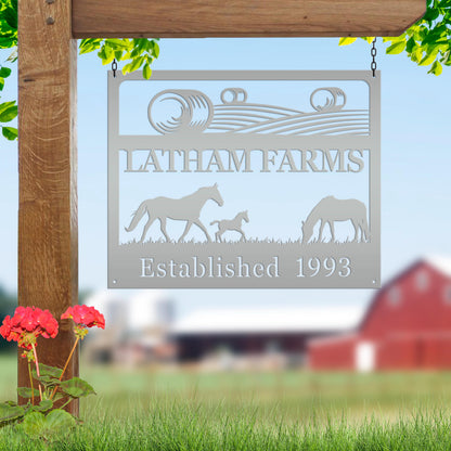 Metal Custom Horse Farm with Established Date Sign