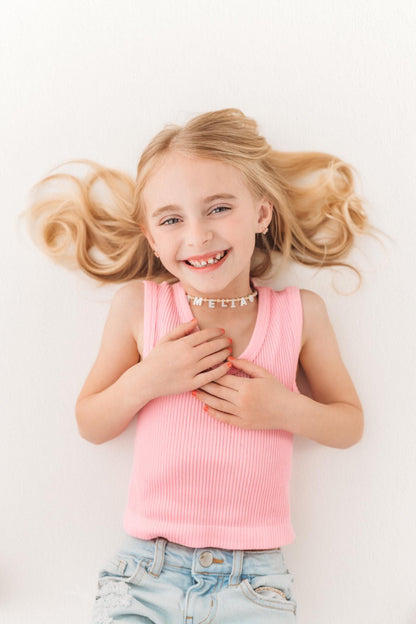 Toddler Custom name necklace, mother of Pearl letter name necklace, kids beaded necklace, Easter gift for girls, children’s birthday gift
