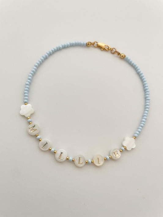 Little girl name necklace, natural Pearl letter beads, kids bright beaded necklace, birthday gift for kids, Christmas gift for little girls