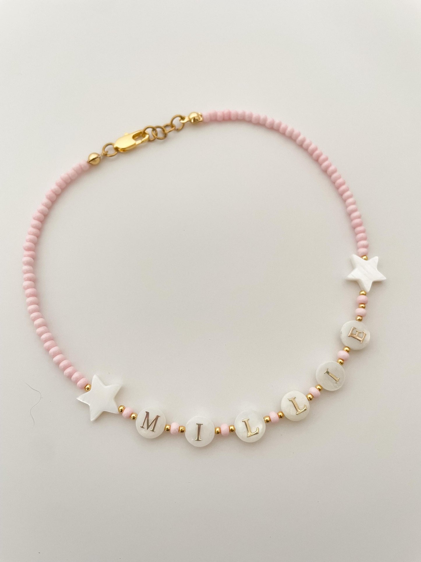 Kids name necklace, natural pearl beaded necklace, kids bright beaded necklace, gift idea for toddlers, Christmas gift for little girls