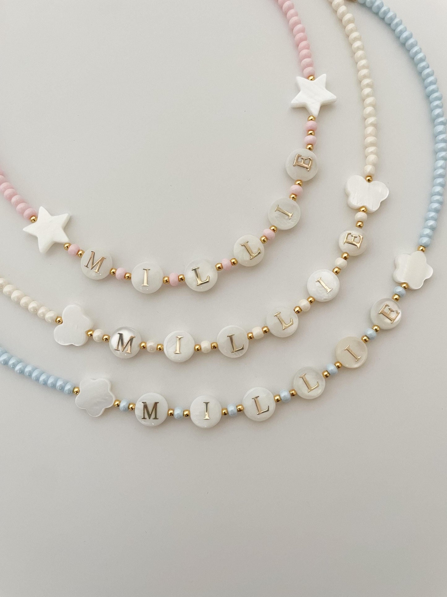 Kids name necklace, natural pearl beaded necklace, kids bright beaded necklace, gift idea for toddlers, Christmas gift for little girls