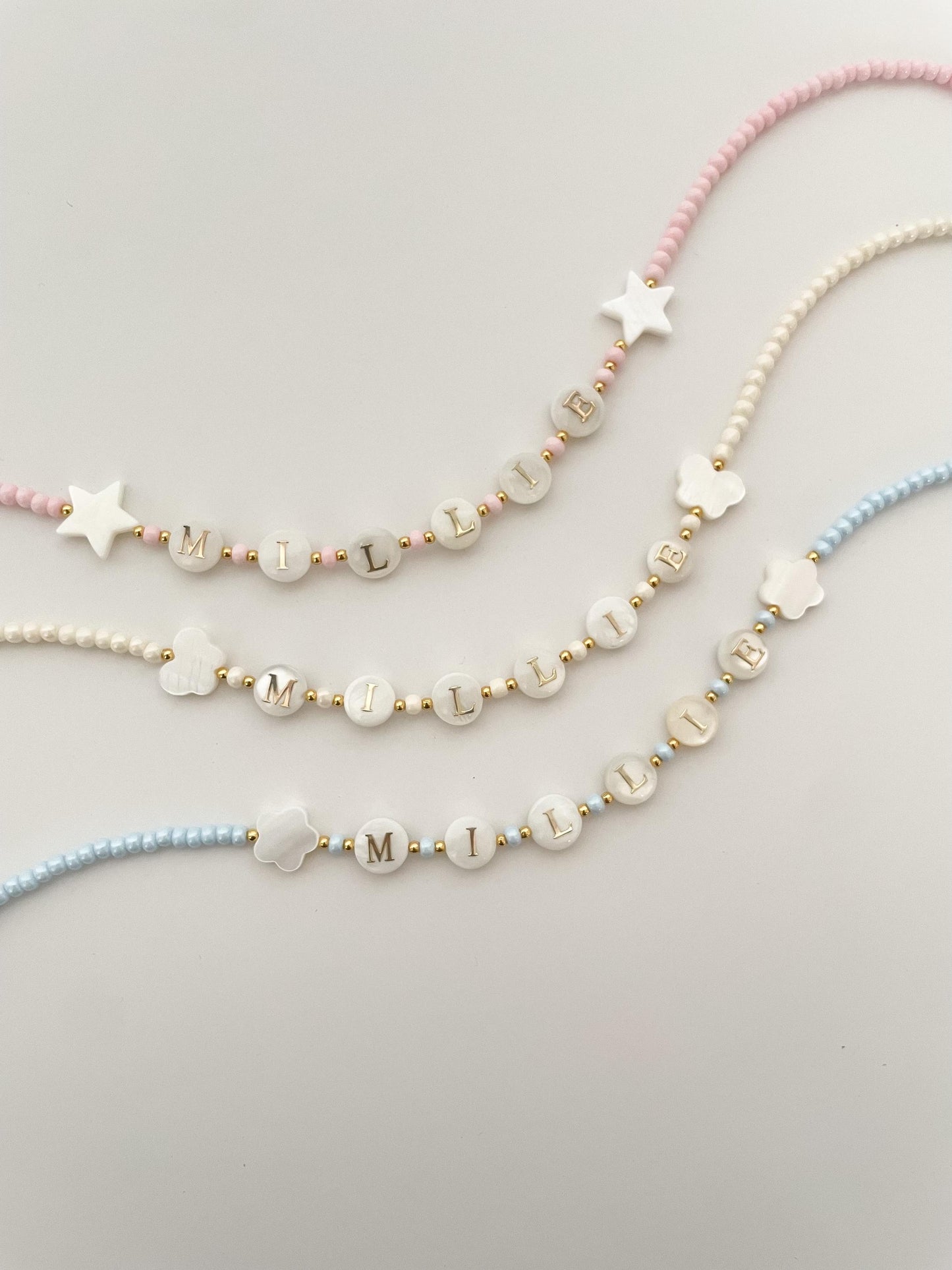 Kids name necklace, natural pearl beaded necklace, kids bright beaded necklace, gift idea for toddlers, Christmas gift for little girls