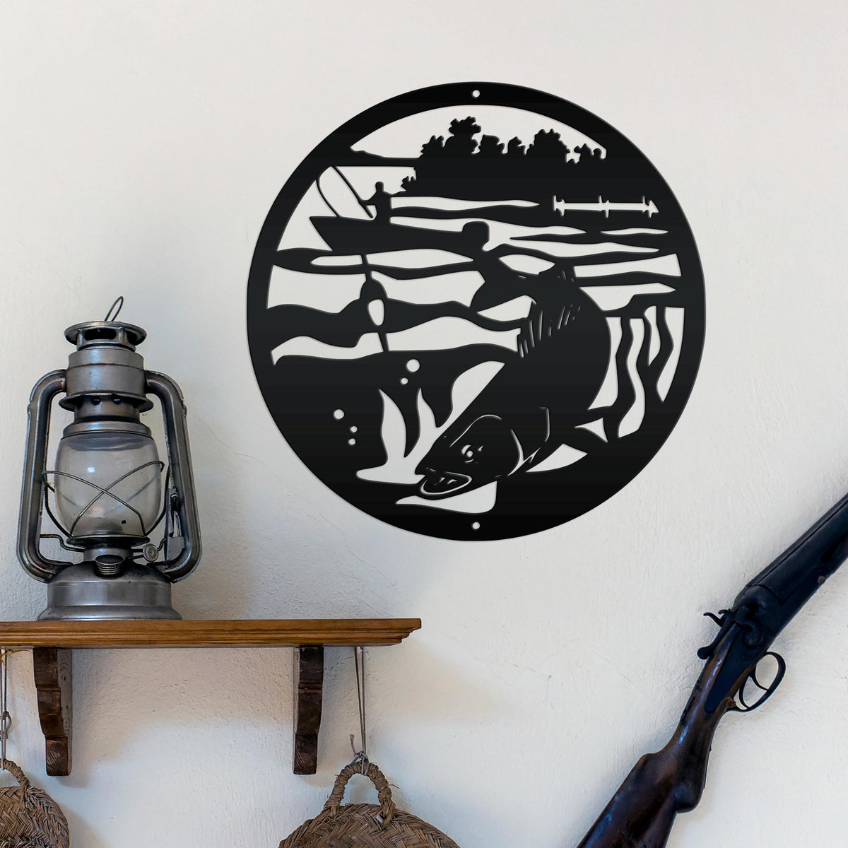 Fishing Scene Metal Sign