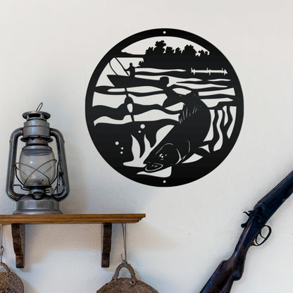 Fishing Scene Metal Sign