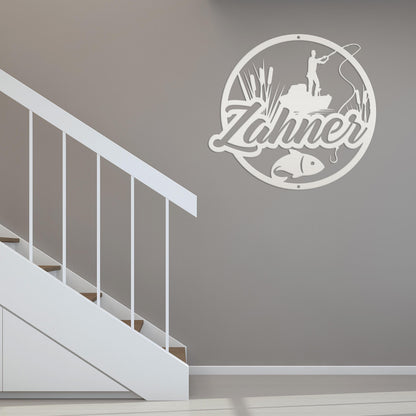 Personalized Lake Fishing Scene Metal Sign - Indoor Outdoor