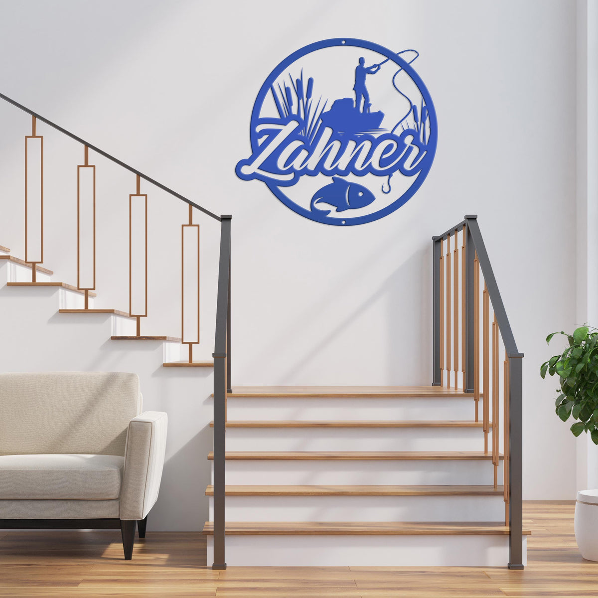 Personalized Lake Fishing Scene Metal Sign - Indoor Outdoor