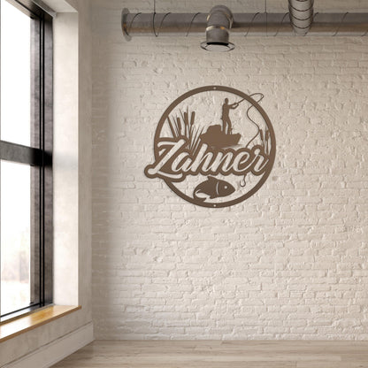 Personalized Lake Fishing Scene Metal Sign - Indoor Outdoor