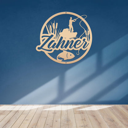 Personalized Lake Fishing Scene Metal Sign - Indoor Outdoor