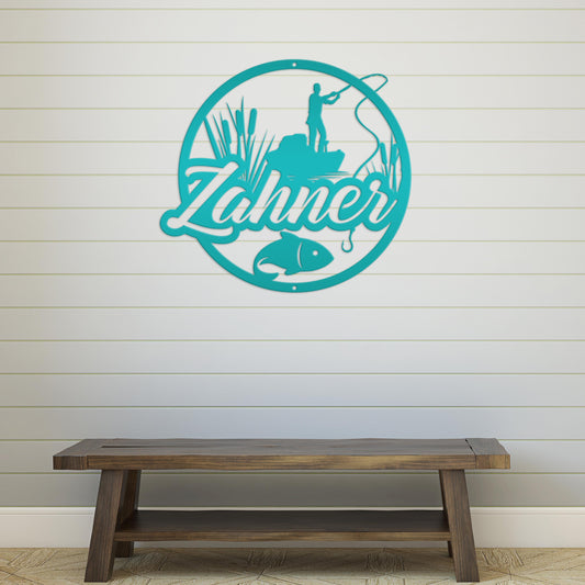 Personalized Lake Fishing Scene Metal Sign - Indoor Outdoor