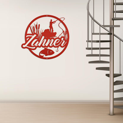 Personalized Lake Fishing Scene Metal Sign - Indoor Outdoor