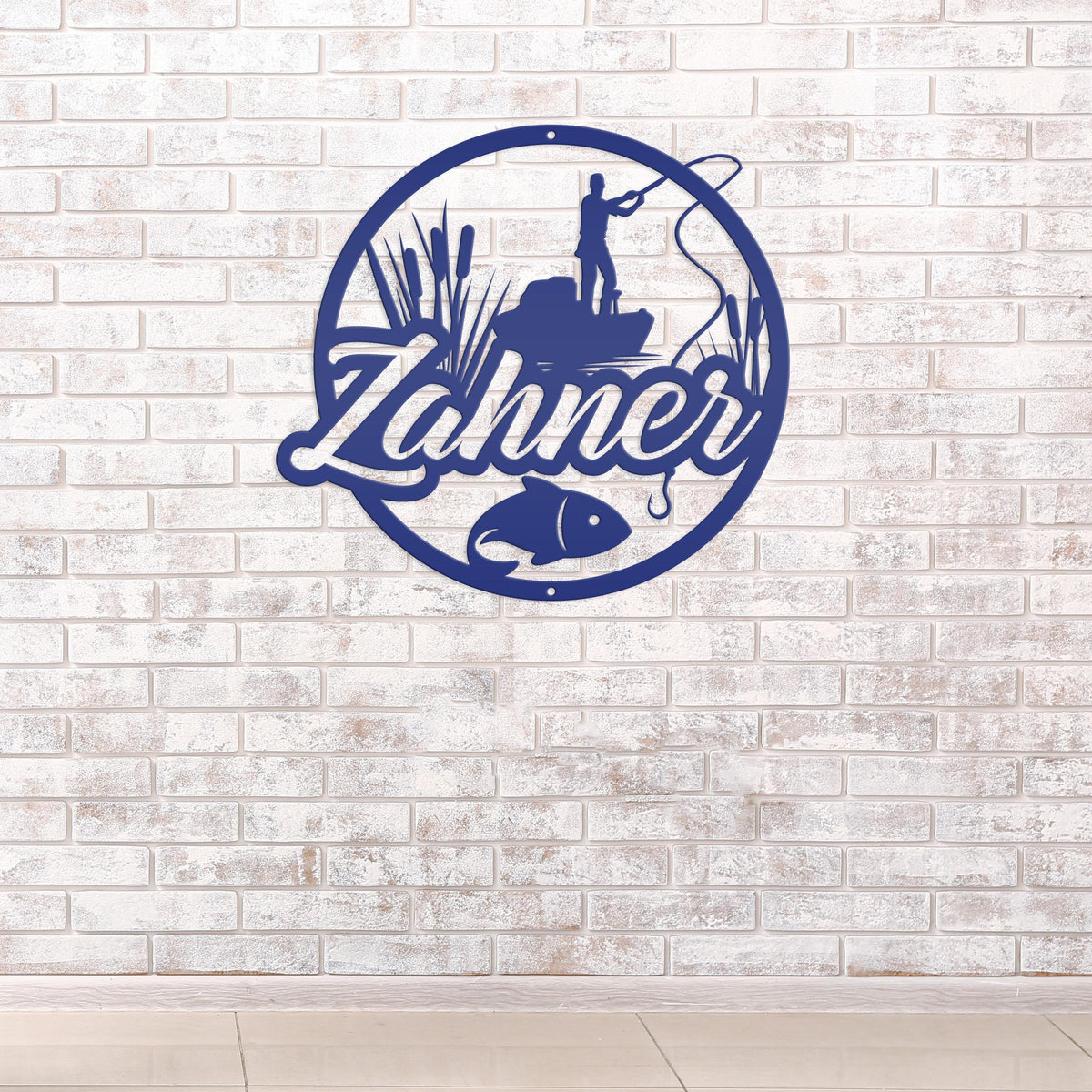 Personalized Lake Fishing Scene Metal Sign - Indoor Outdoor