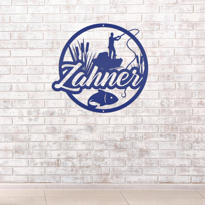 Personalized Lake Fishing Scene Metal Sign - Indoor Outdoor