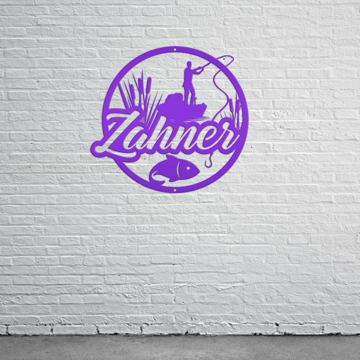 Personalized Lake Fishing Scene Metal Sign - Indoor Outdoor