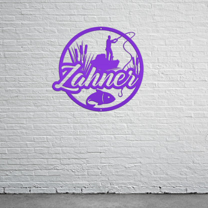 Personalized Lake Fishing Scene Metal Sign - Indoor Outdoor