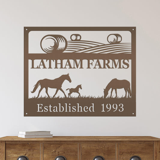 Metal Custom Horse Farm with Established Date Sign