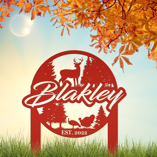 Custom Deer and Turkey Metal Yard Stake - Your Wording Custom Lawn Sign - Precision Laser Cut