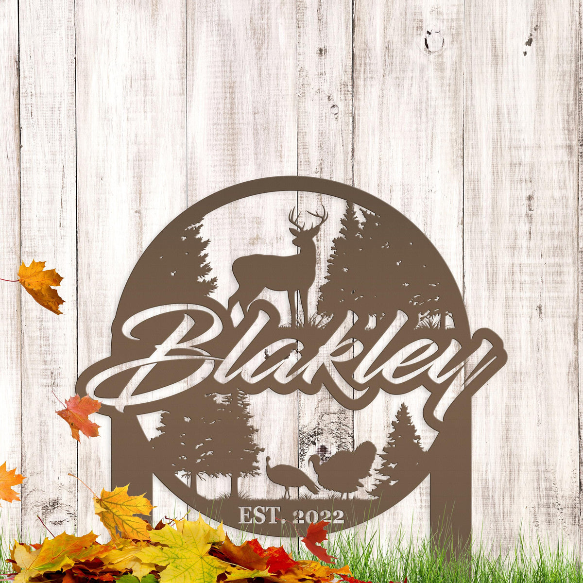 Custom Deer and Turkey Metal Yard Stake - Your Wording Custom Lawn Sign - Precision Laser Cut