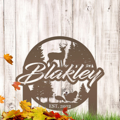 Custom Deer and Turkey Metal Yard Stake - Your Wording Custom Lawn Sign - Precision Laser Cut