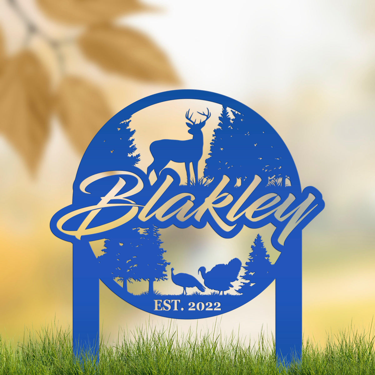 Custom Deer and Turkey Metal Yard Stake - Your Wording Custom Lawn Sign - Precision Laser Cut