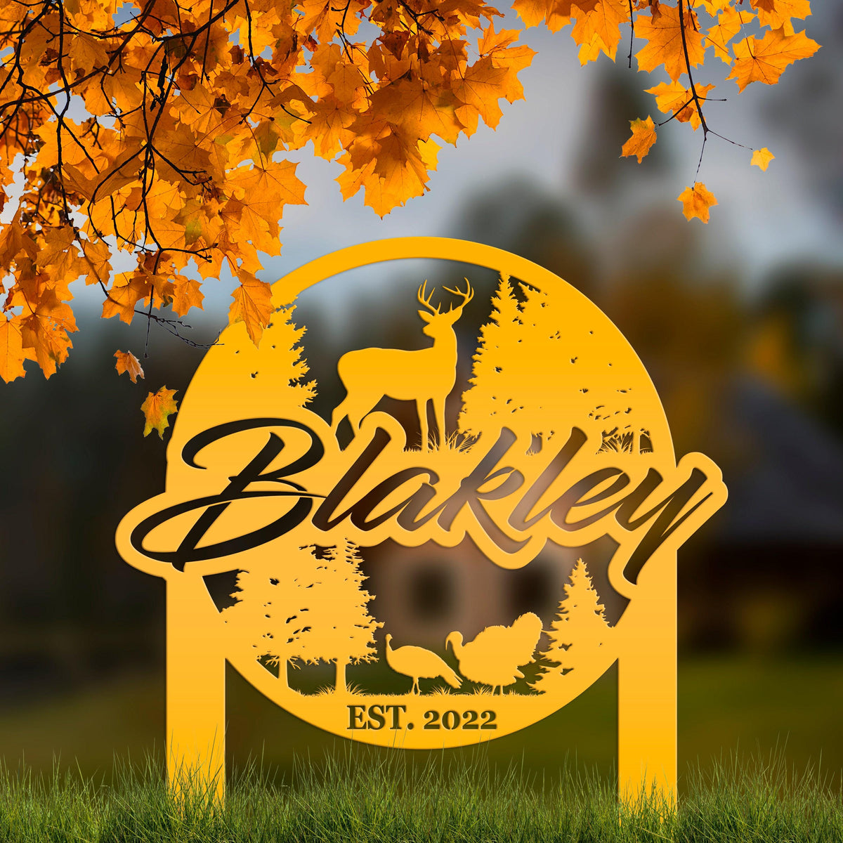 Custom Deer and Turkey Metal Yard Stake - Your Wording Custom Lawn Sign - Precision Laser Cut