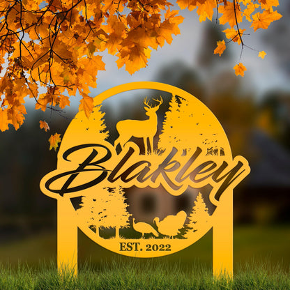 Custom Deer and Turkey Metal Yard Stake - Your Wording Custom Lawn Sign - Precision Laser Cut