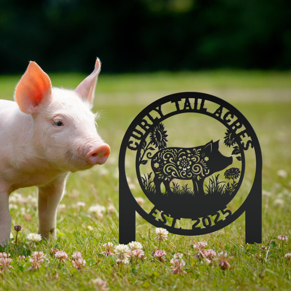 Pig Sign- Farm Address Sign- Custom Farm Decor - Farmhouse Style Decor Sign - Farm Animal Lawn Art - Cute Garden Decor- Personalized Gift