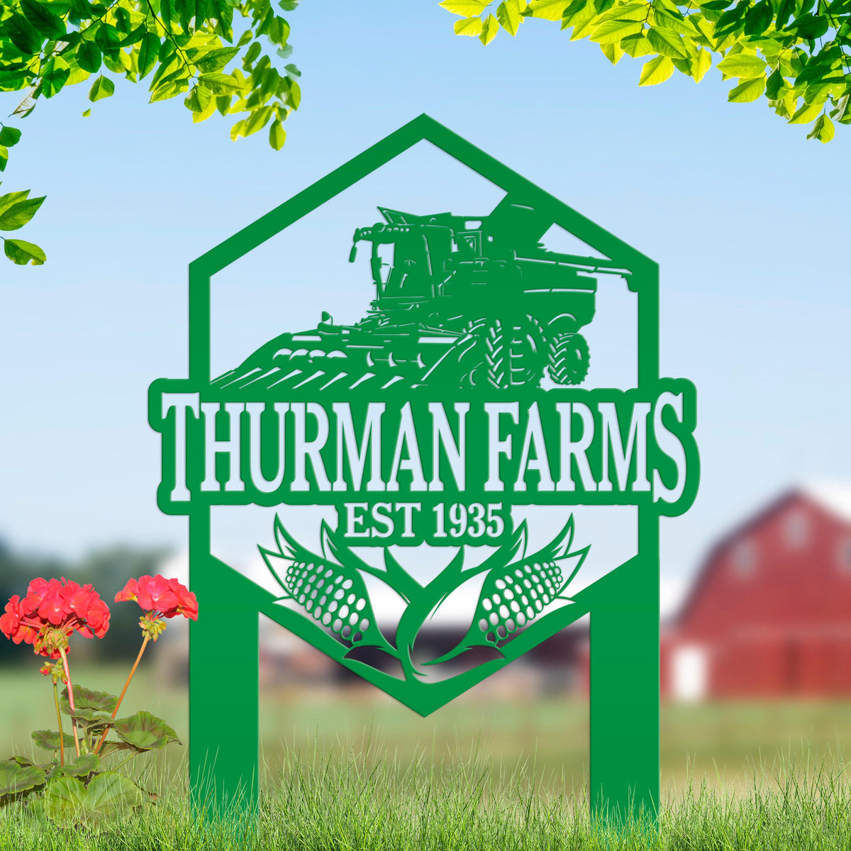 Charming Farm Scene Metal Yard Stake for Rustic Decor - Country Farming Combine Sign - Outdoor Garden Decorations - Farmhouse Lawn Ornament