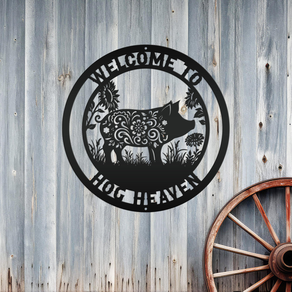 Metal Pig Sign- Rustic Farmhouse Decor - Custom Wall Hangings - Personalized Farmers Gift - Charming Outdoor Front Porch Decor