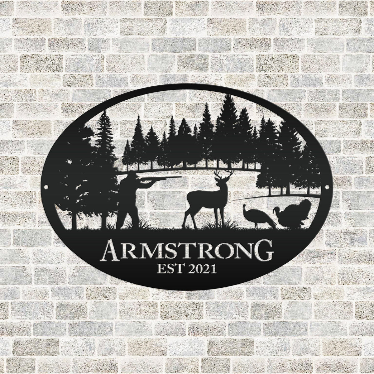 Personalized Turkey and Deer Hunting Scene Sign