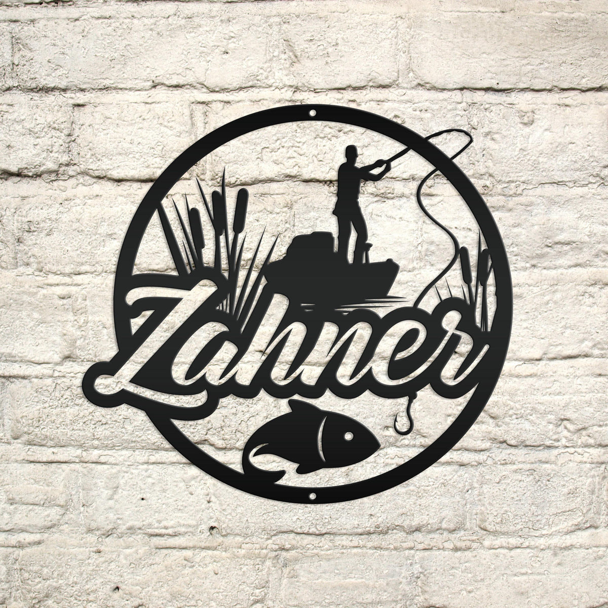 Personalized Lake Fishing Scene Metal Sign - Indoor Outdoor