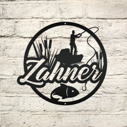 Personalized Lake Fishing Scene Metal Sign - Indoor Outdoor