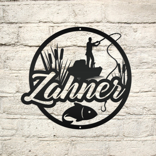 Personalized Lake Fishing Scene Metal Sign - Indoor Outdoor