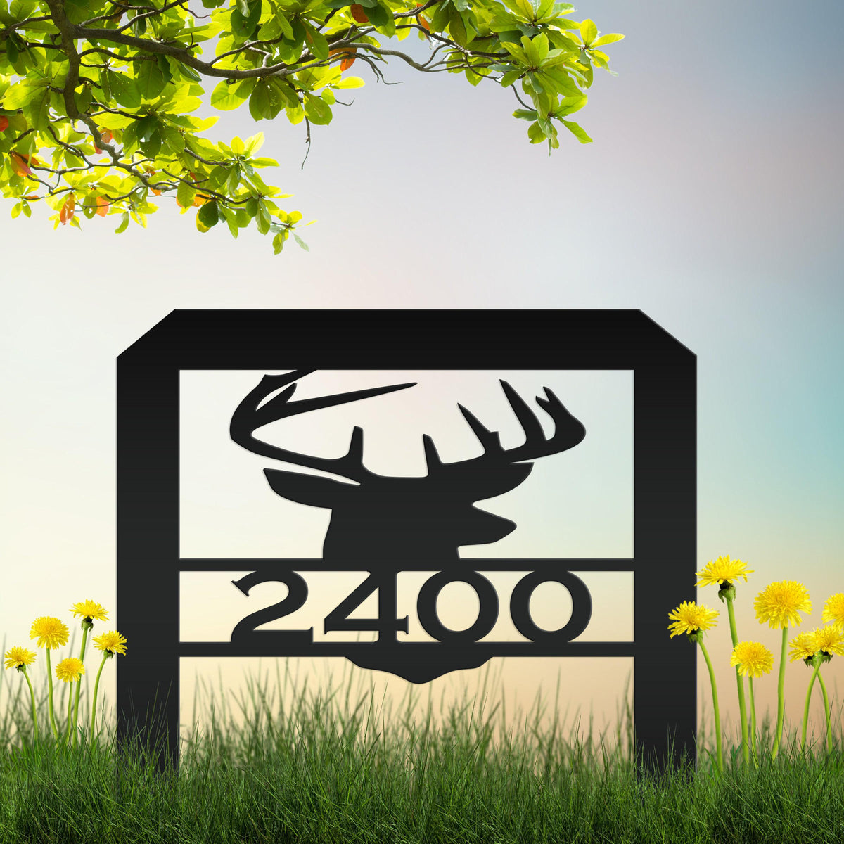 Deer Head Address Yard Stake Sign