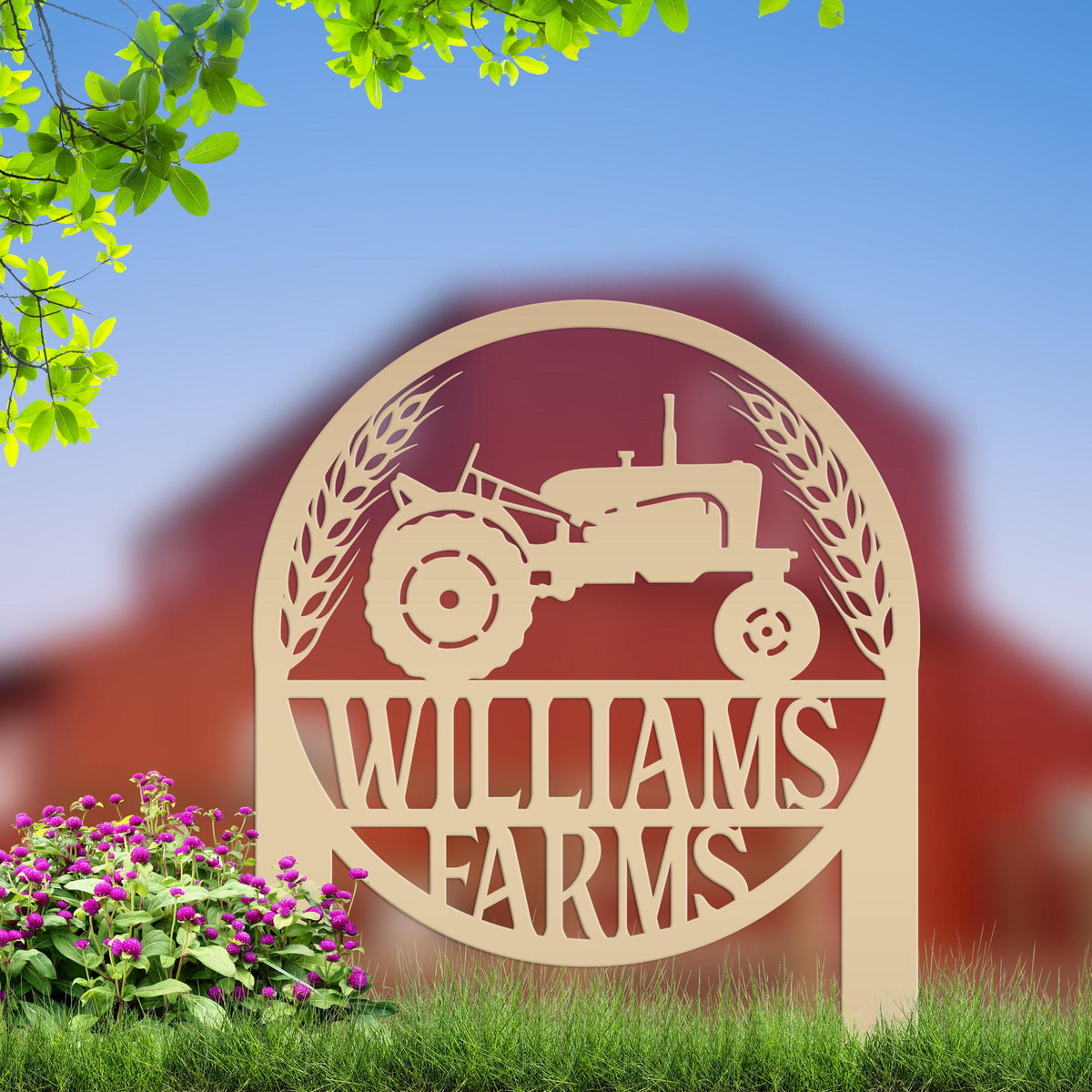 Farm Sign Yard Stake,  Metal Ranch Name Sign, Family Last Name and Established Date Lawn Stake With Wheat, Unique Homestead Gift Idea,