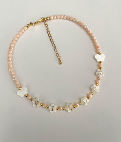 FLOWER shaped name necklace, mother of Pearl letter name necklace, kids beaded necklace, birthday gift ideas for toddlers, gift for girls