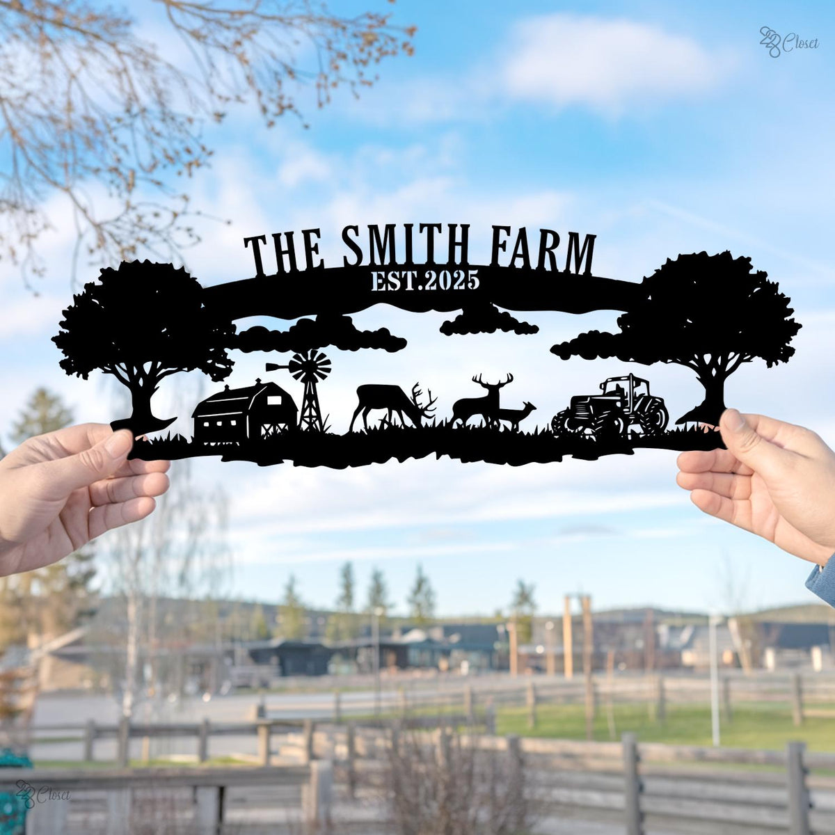 Custom Farm Metal Sign – Personalized Ranch Name Sign with Animals, Barn, Tractor Design Farmhouse Name Sign – Outdoor Decor Ranch Sign