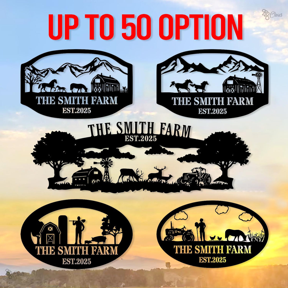 Custom Farm Metal Sign – Personalized Ranch Name Sign with Animals, Barn, Tractor Design Farmhouse Name Sign – Outdoor Decor Ranch Sign