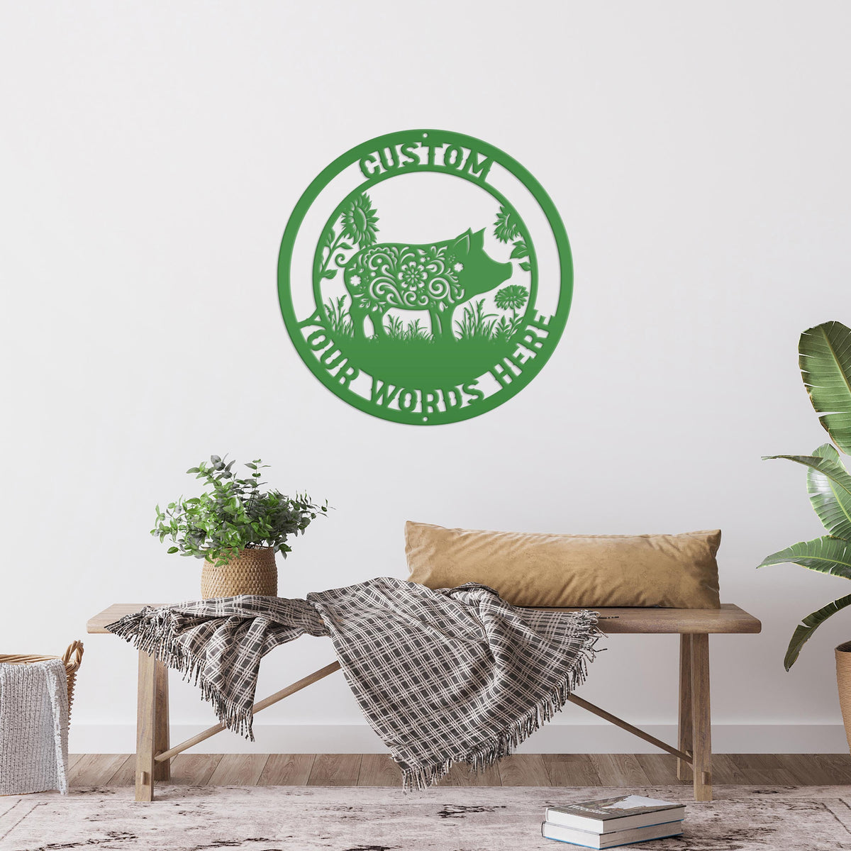 Metal Pig Sign- Rustic Farmhouse Decor - Custom Wall Hangings - Personalized Farmers Gift - Charming Outdoor Front Porch Decor