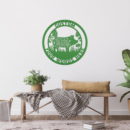 Metal Pig Sign- Rustic Farmhouse Decor - Custom Wall Hangings - Personalized Farmers Gift - Charming Outdoor Front Porch Decor