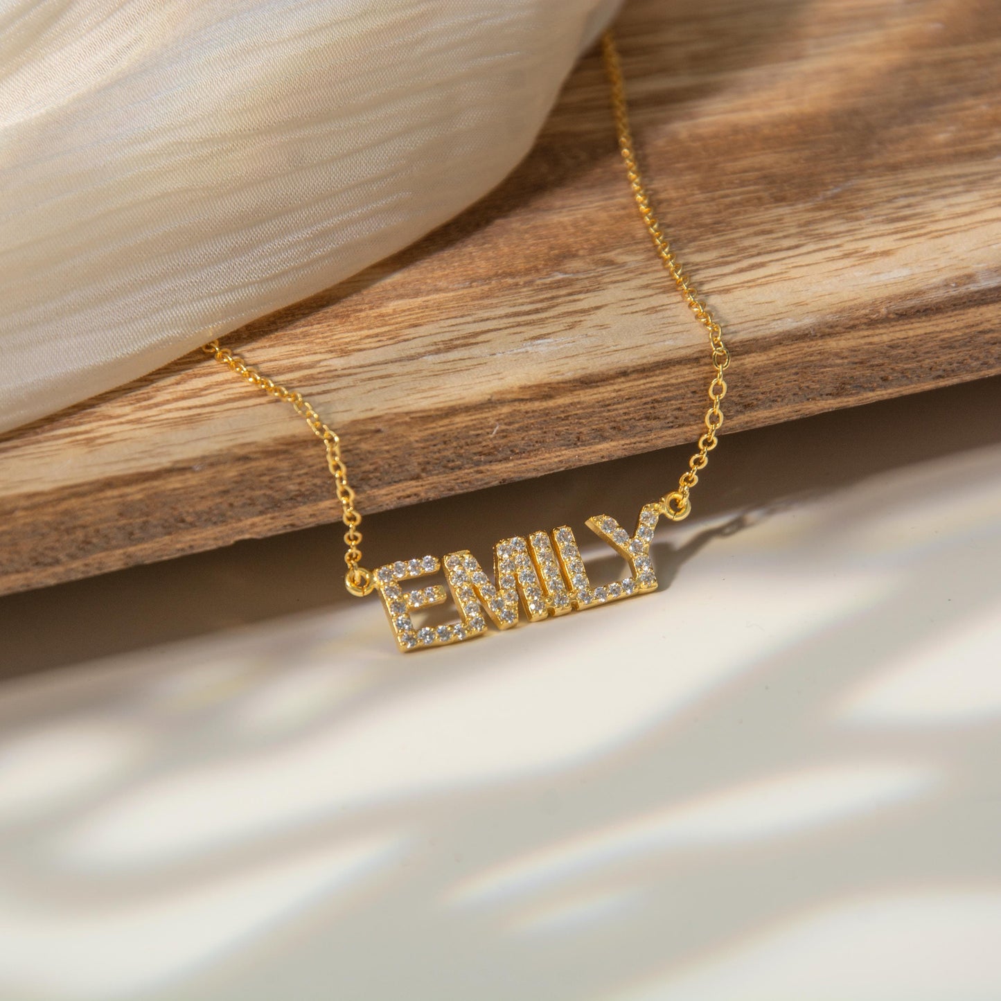 Dainty Diamond Gold Name Necklace, Personalized Pave Name Necklace, Custom Gemstone Letter Necklace, Jewelry Gift for Her, Bridesmaid Gifts