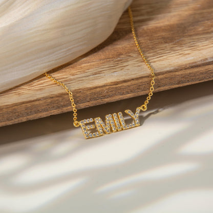 Dainty Diamond Gold Name Necklace, Personalized Pave Name Necklace, Custom Gemstone Letter Necklace, Jewelry Gift for Her, Bridesmaid Gifts