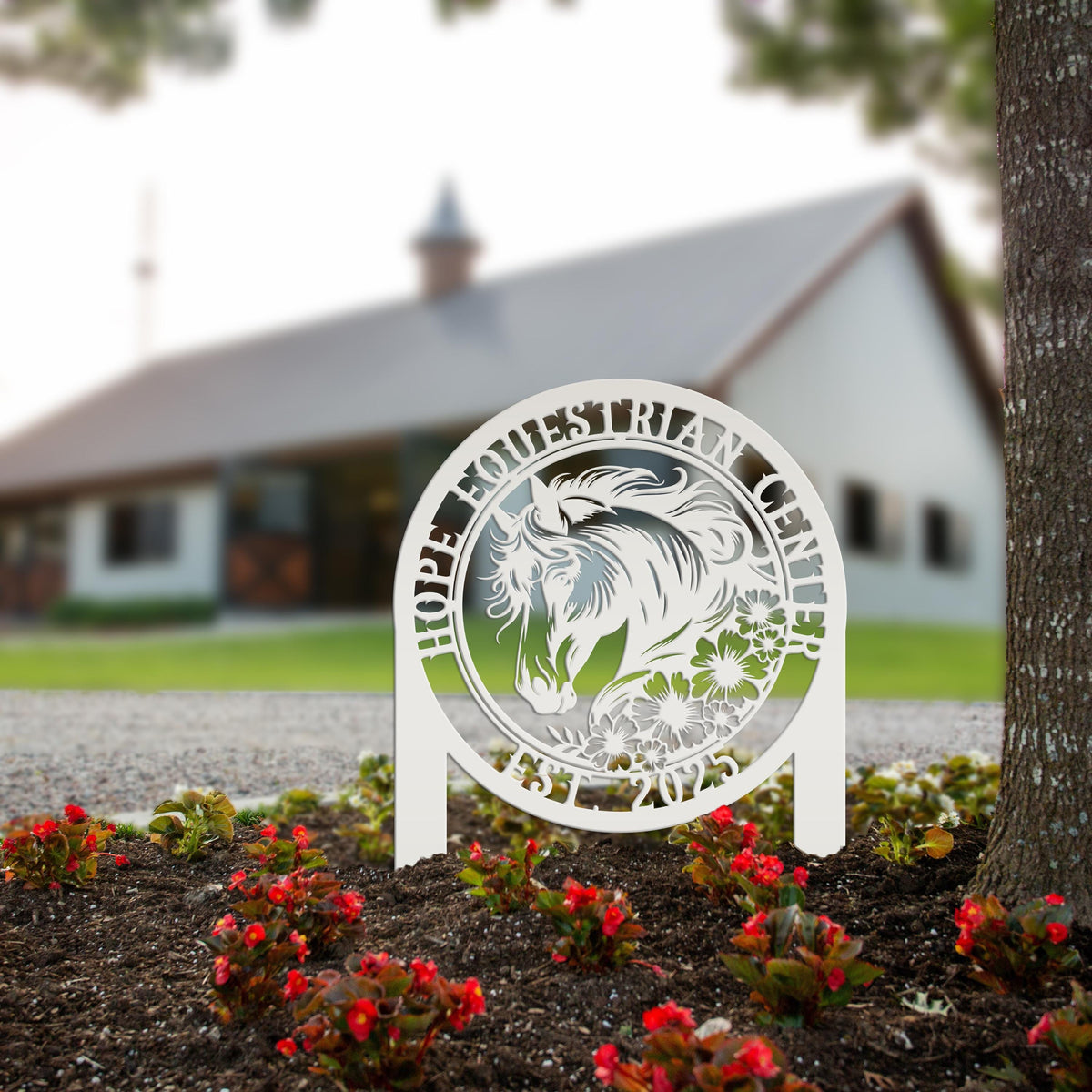Horse Sign Metal Yard Stake - Garden Metal Art Piece - Farmhouse Entryway Display - Floral Horse Farm Welcome Sign - Personalized Lawn Art