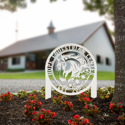 Horse Sign Metal Yard Stake - Garden Metal Art Piece - Farmhouse Entryway Display - Floral Horse Farm Welcome Sign - Personalized Lawn Art