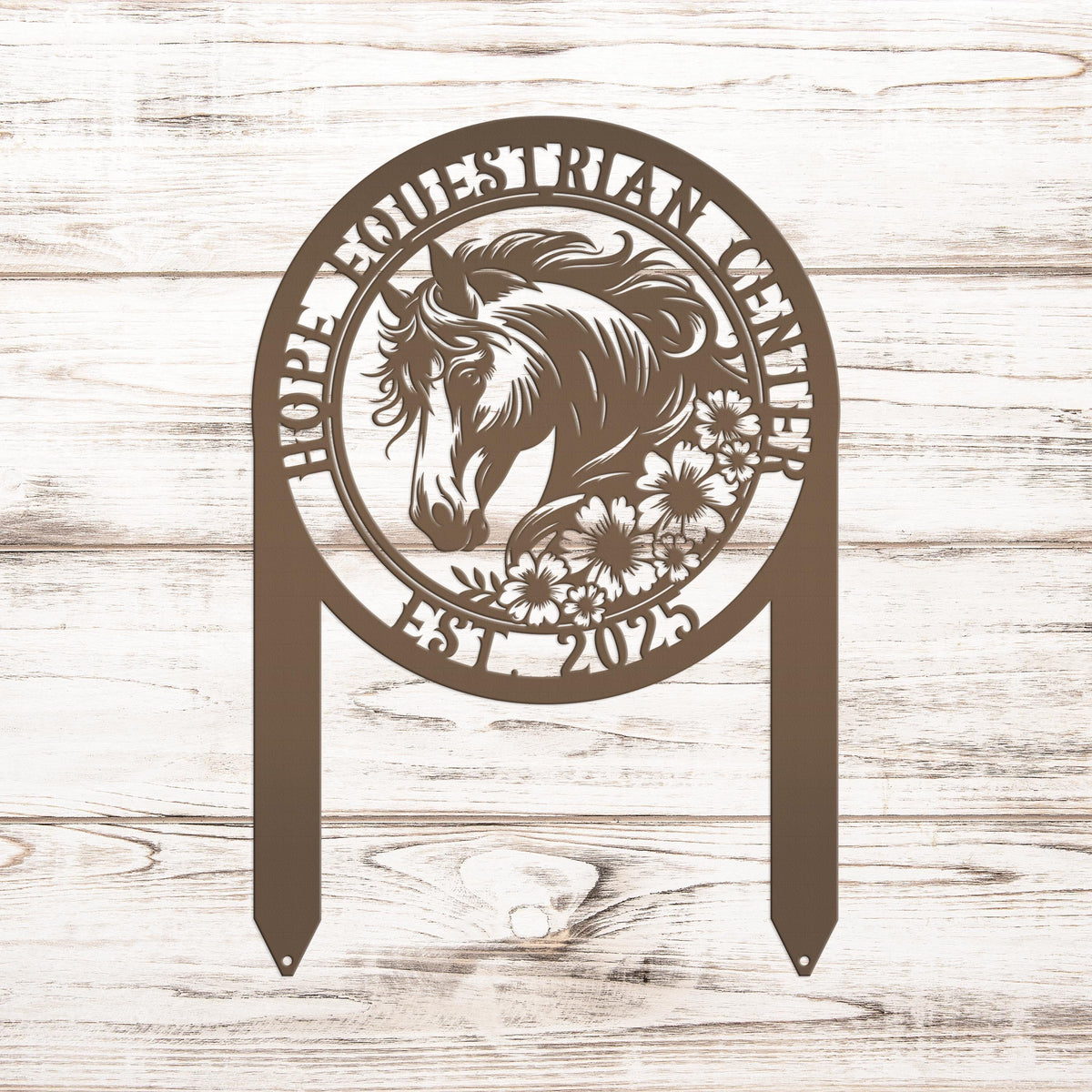 Horse Sign Metal Yard Stake - Garden Metal Art Piece - Farmhouse Entryway Display - Floral Horse Farm Welcome Sign - Personalized Lawn Art