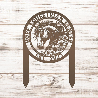 Horse Sign Metal Yard Stake - Garden Metal Art Piece - Farmhouse Entryway Display - Floral Horse Farm Welcome Sign - Personalized Lawn Art