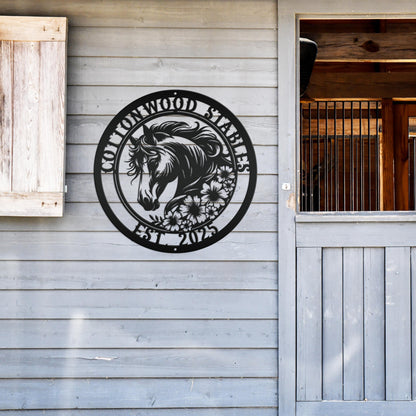 Metal Horse Sign with Custom Name - Unique Horse Stable Art - Personalized Wall Hanging - Charming Farmhouse Decor - Gift for Her