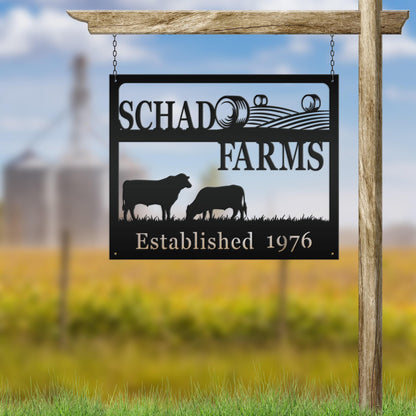 Personalized Square Farm Name And Established Date With Cows Metal Sign