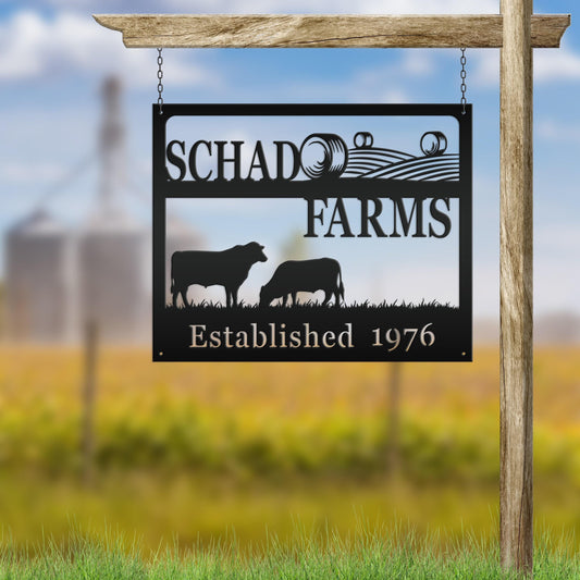 Personalized Square Farm Name And Established Date With Cows Metal Sign
