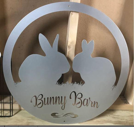 Rabbit Sign, Customizable Round Metal Sign, Rabbit House Sign