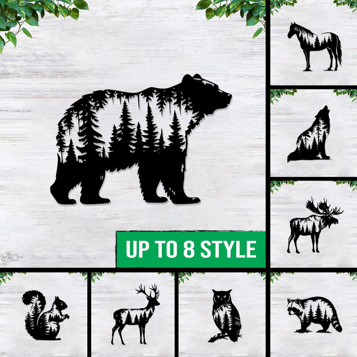 Forest Animal Metal Wall Art Bear, Wolf, Moose, Deer Silhouettes Rustic Forest Decor Wildlife Metal Wall Art Signs for Cabin or Lodge
